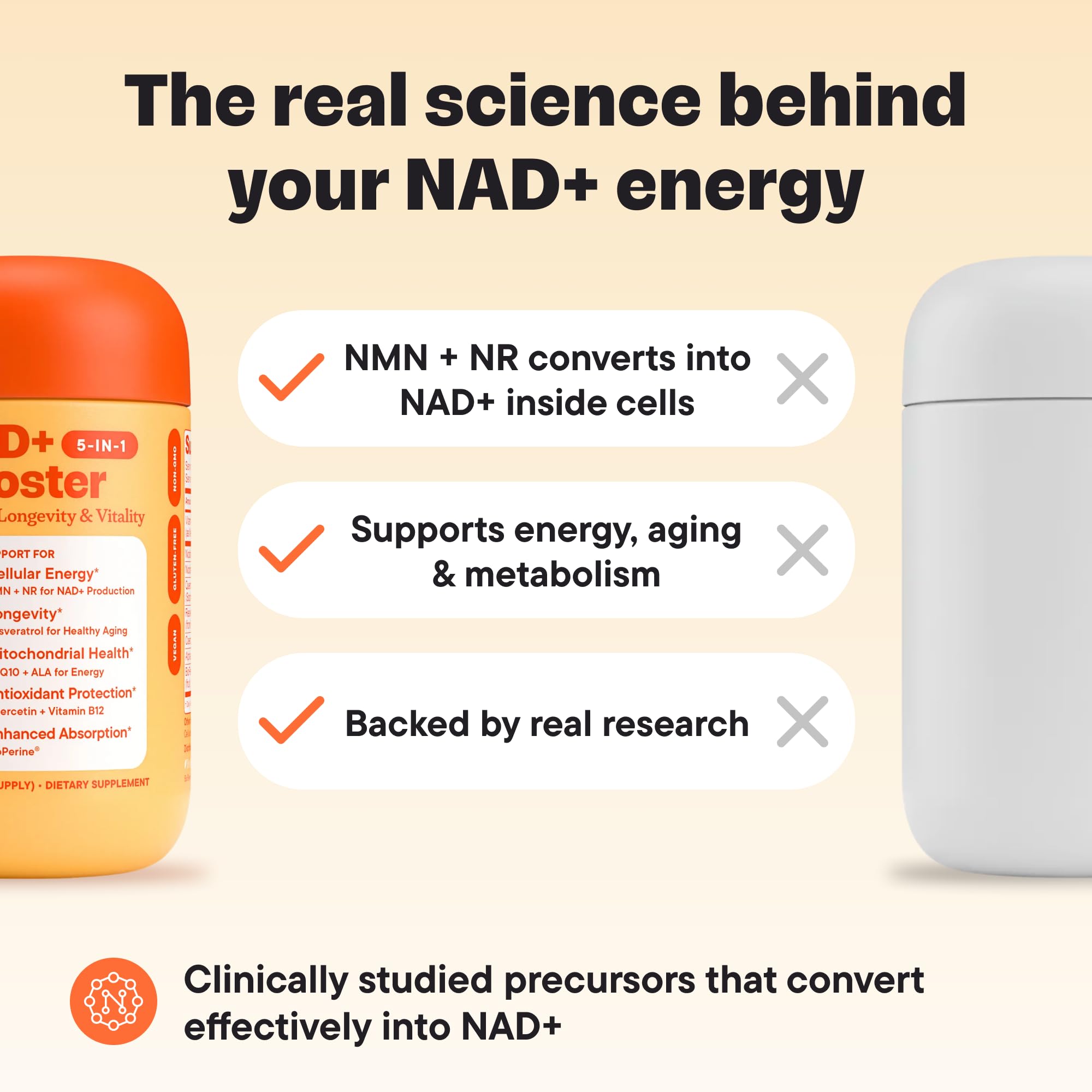 VitalForm NAD+ NMN NR – Dose quotidienne recommandée pour soutenir énergie et concentration.