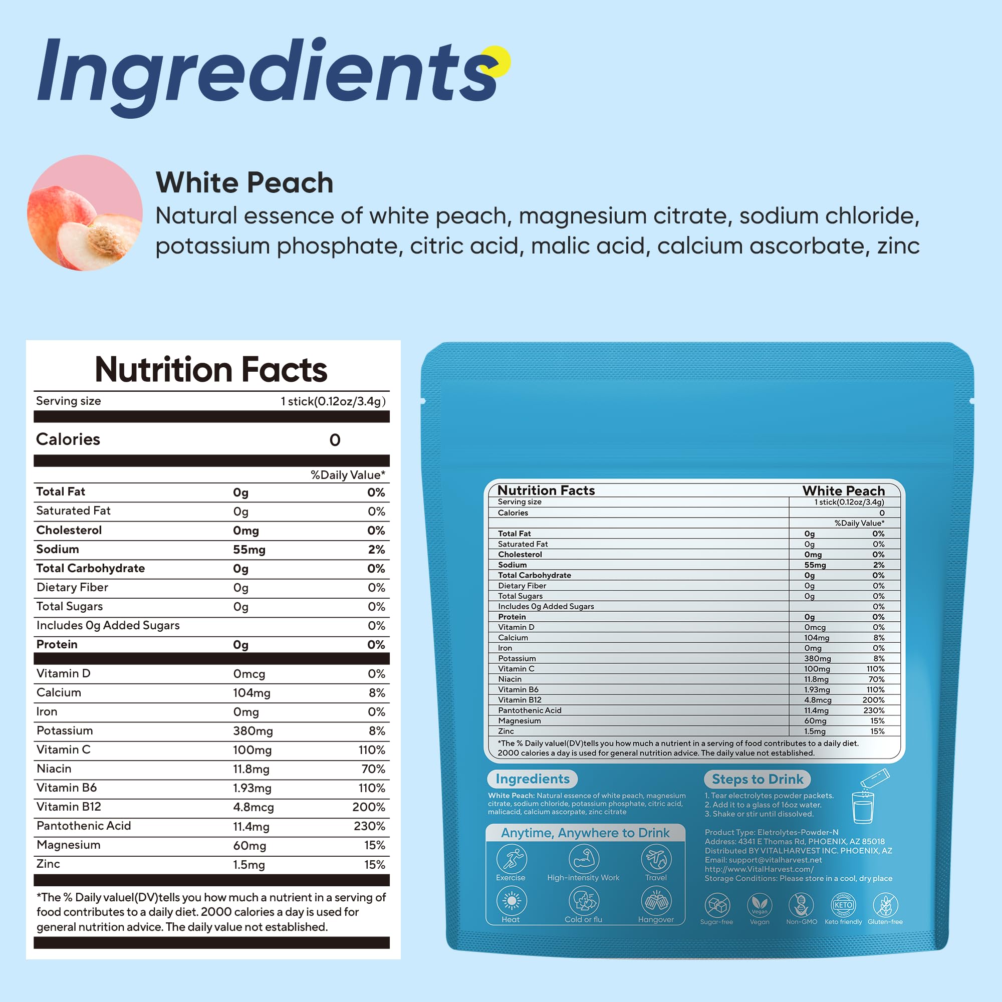 VitalHarvest mélange minéraux et nutriments pour la réhydratation.