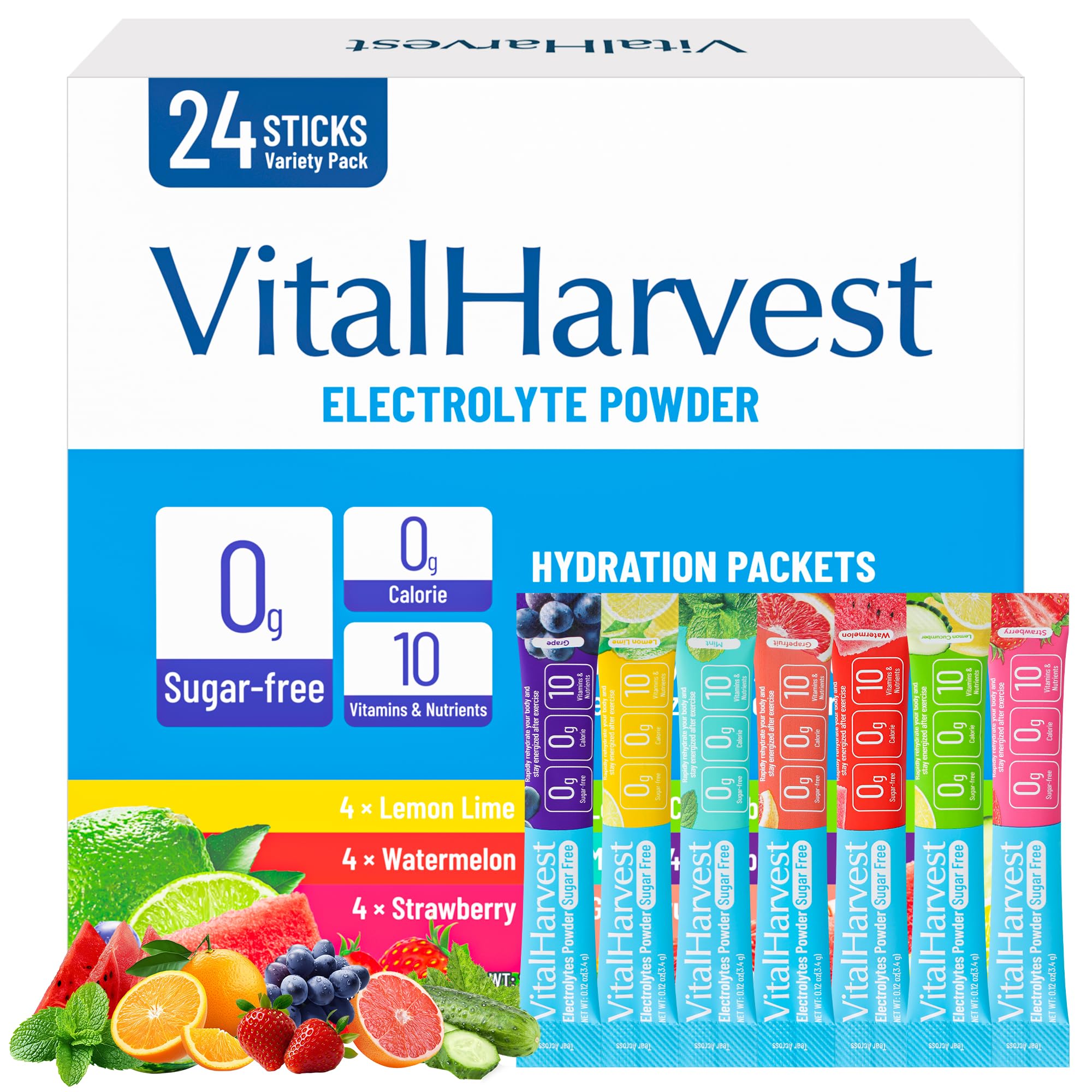 VitalHarvest pochette électrolytes citron-lime, hydratation rapide après l’effort.