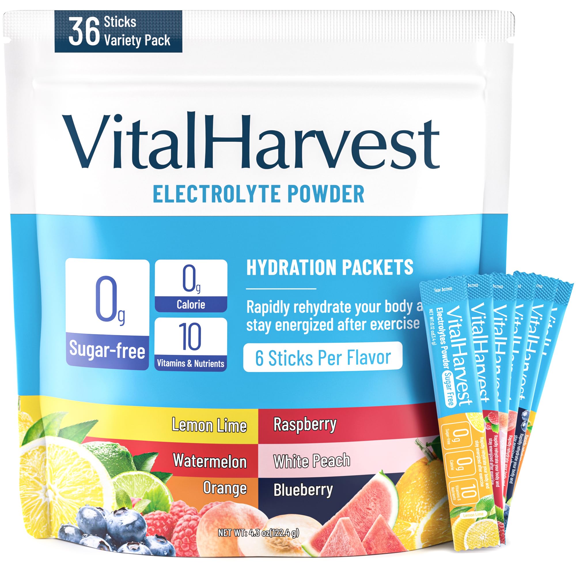 VitalHarvest citron-lime, sachet prêt à être dilué dans l'eau et dégusté en déplacement