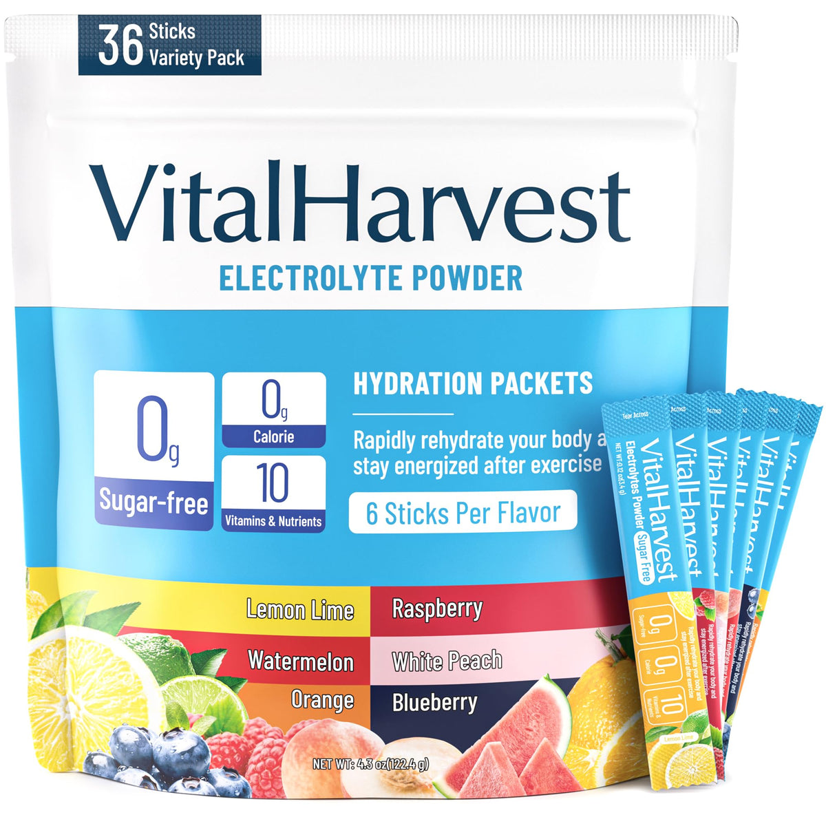 VitalHarvest citron-lime, sachet prêt à être dilué dans l'eau et dégusté en déplacement