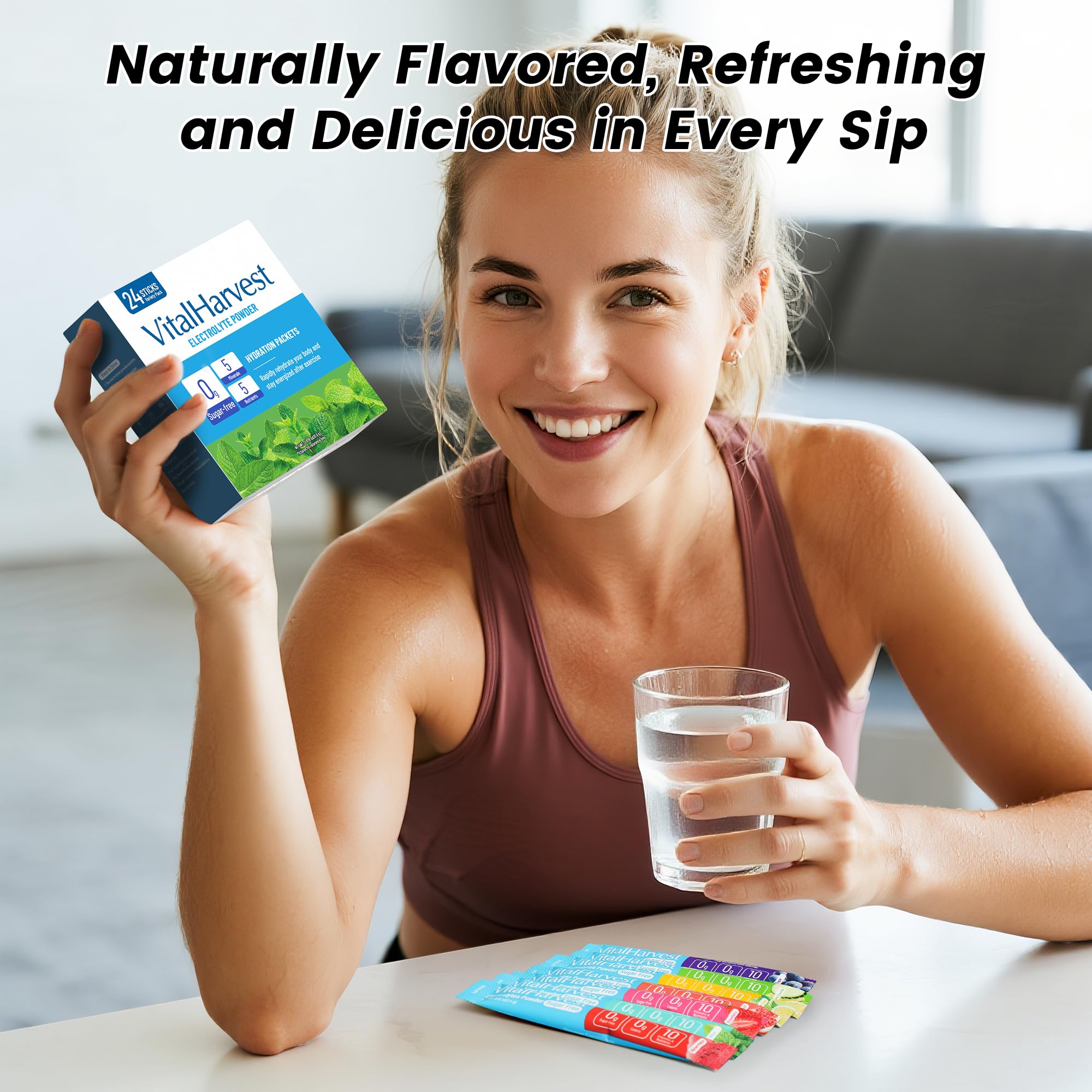 VitalHarvest sachets électrolytes menthe – format portable idéal voyage et entraînement