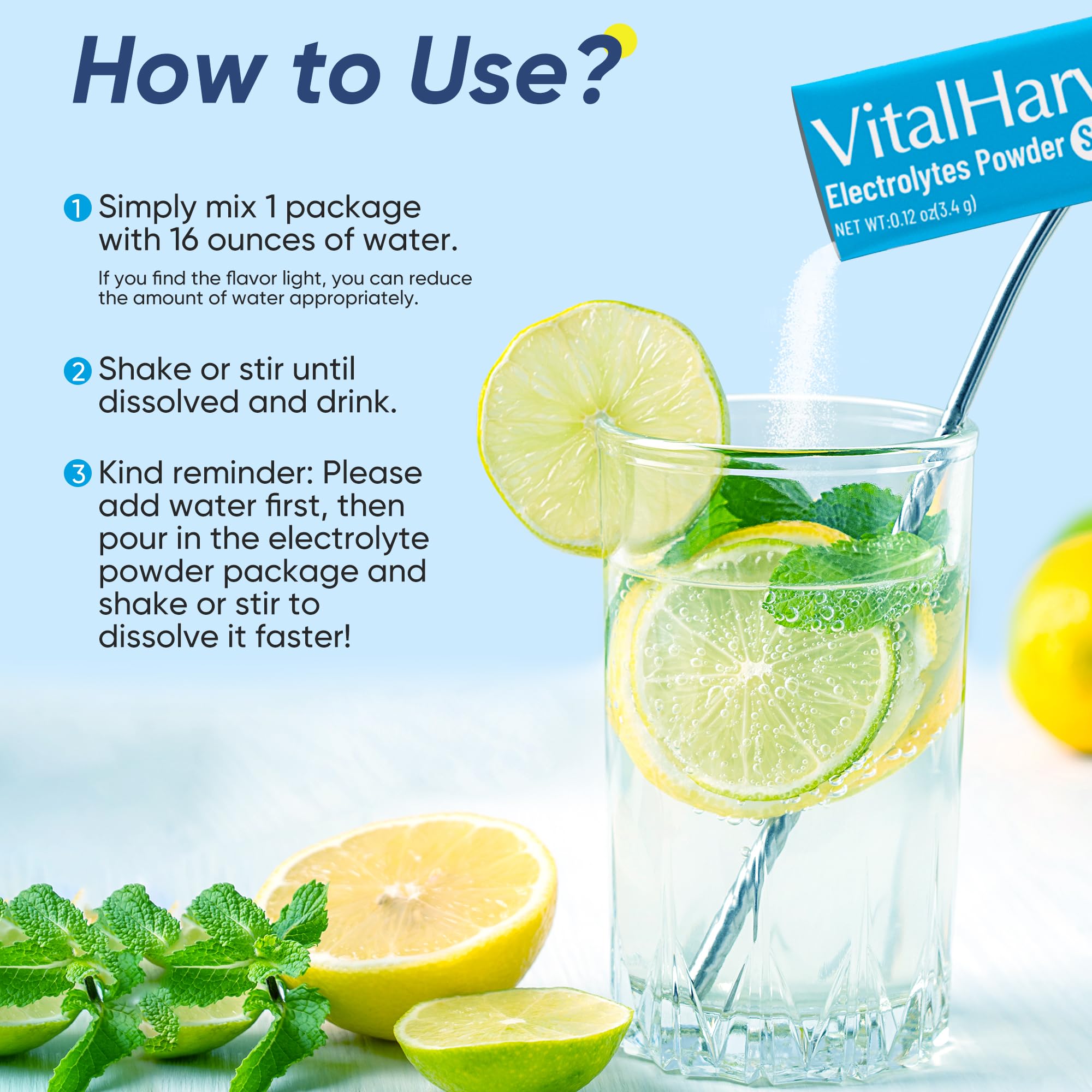 VitalHarvest sachets myrtille goût fruité et hydratation pratique