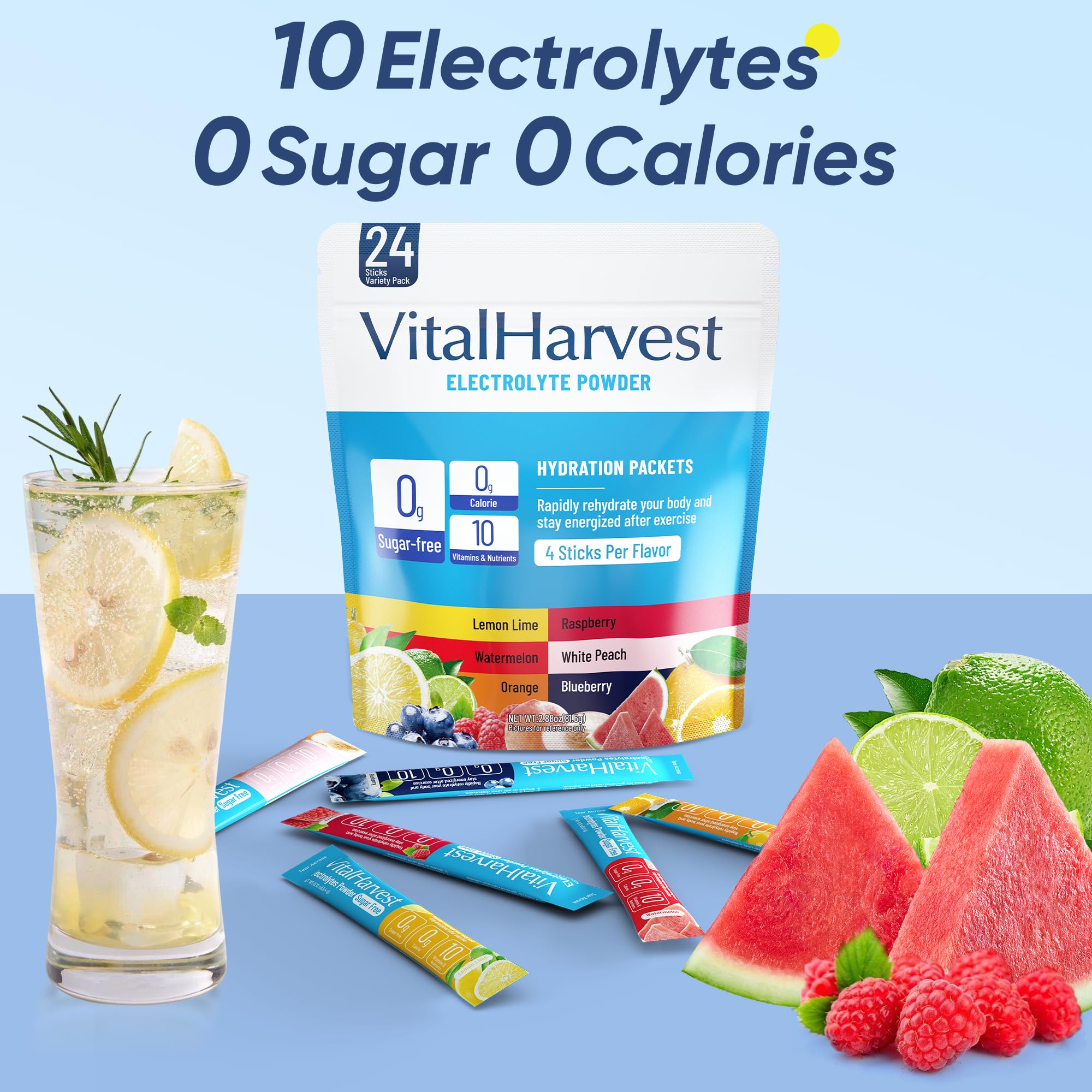VitalHarvest sachets pêche blanche saveur neutre et rafraîchissante