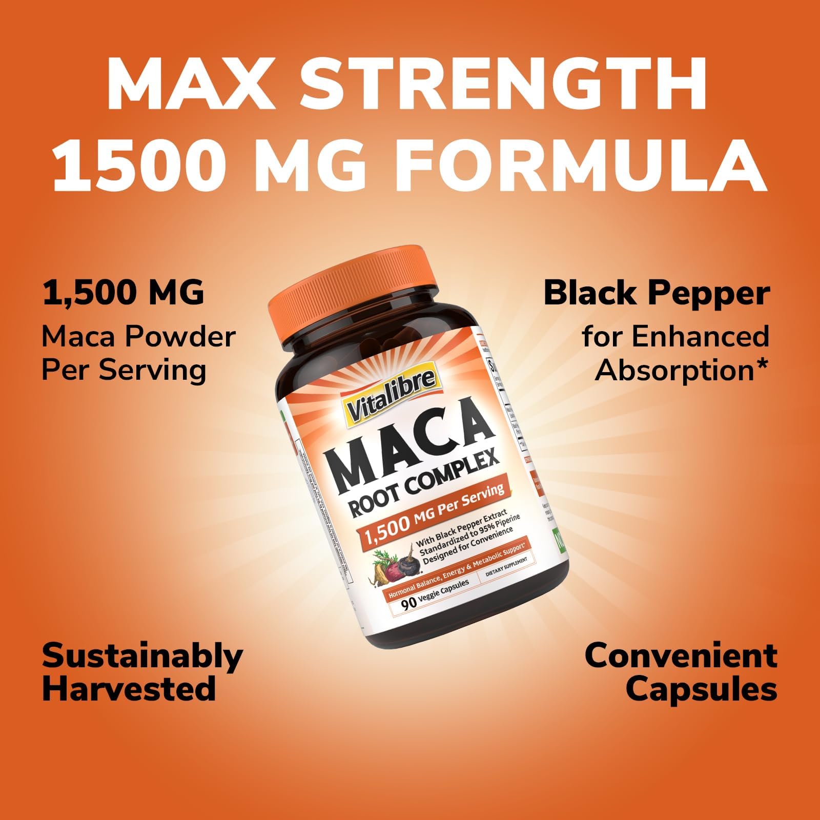 Vitalibre Maca boîte de 90 capsules pour une routine durable.