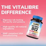 Vitalibre B12: boîte de 120 tablettes fondantes pour un apport durable.