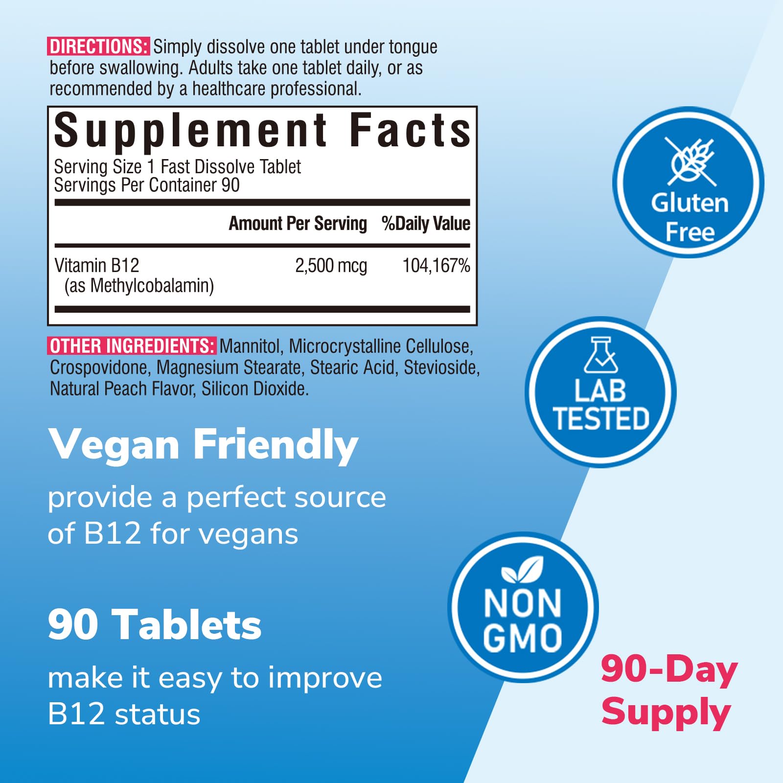 Boîte Vitalibre B12 90 tablettes vegan, pratique pour l'usage quotidien