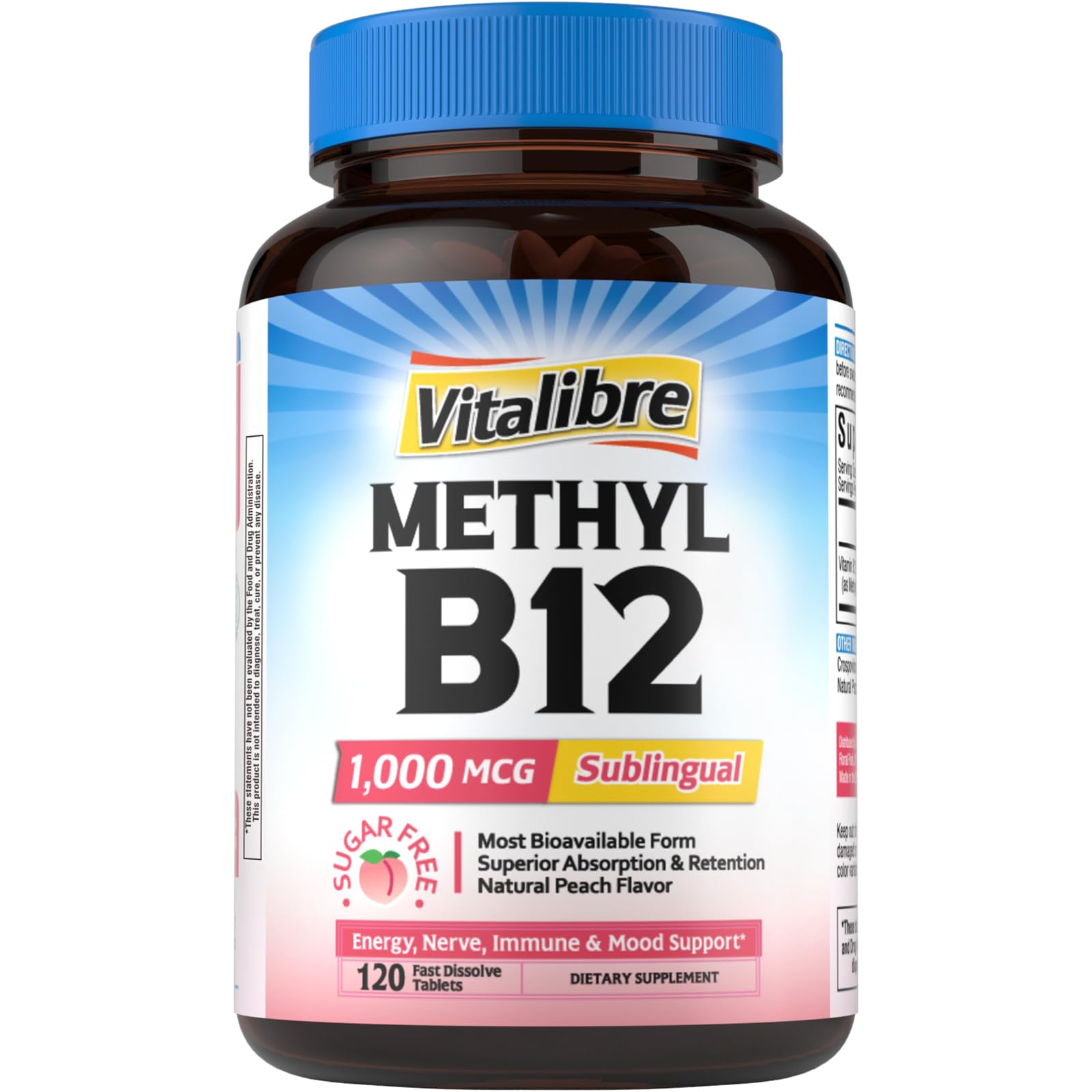 Vitalibre B12: tablette sublinguale 1000 mcg prête à l’énergie quotidienne.