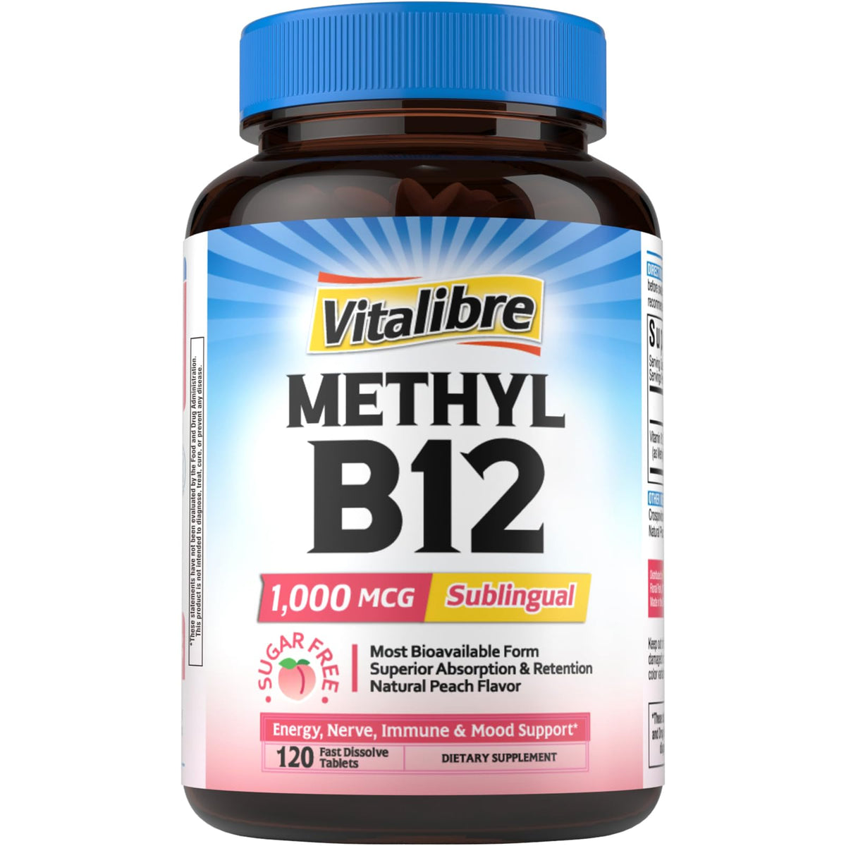 Vitalibre B12: tablette sublinguale 1000 mcg prête à l’énergie quotidienne.