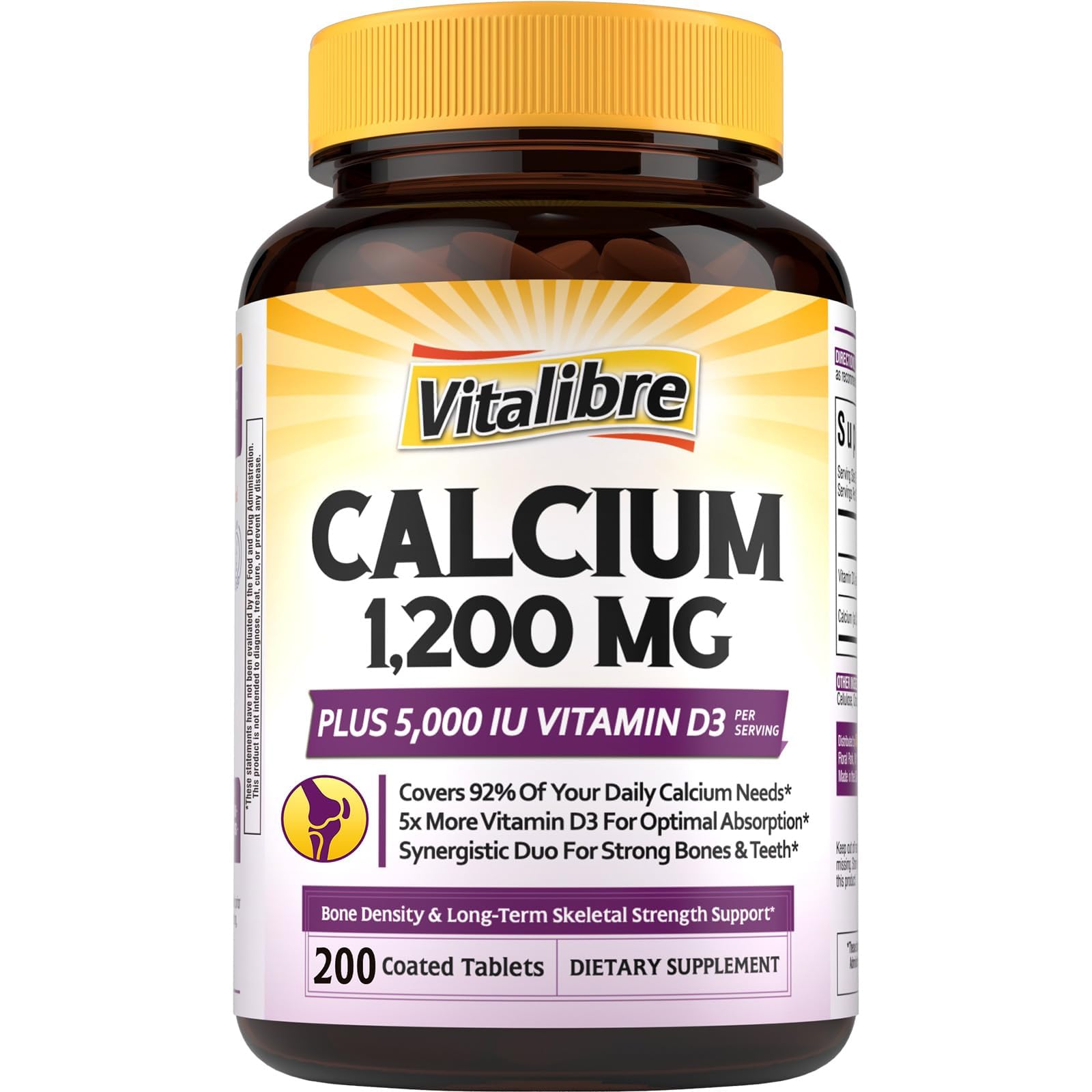 Capsule Vitalibre Calcium 1200 mg avec D3, bouteille pratique pour l'apport quotidien