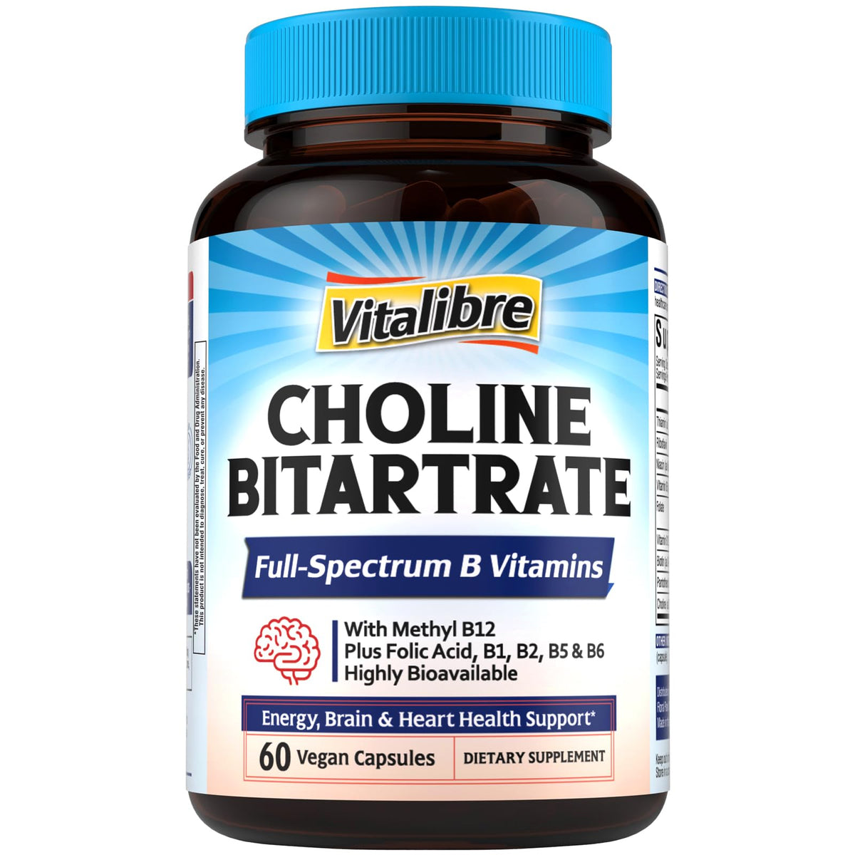 Capsules Vitalibre Choline Bitartrate 300 mg sur plan de travail, soutien potentiel à la concentration.