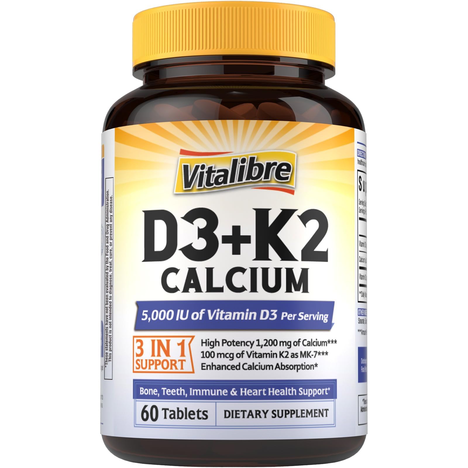 Vitalibre D3 K2 Calcium – bouteille du complément soutenant les os et les dents.
