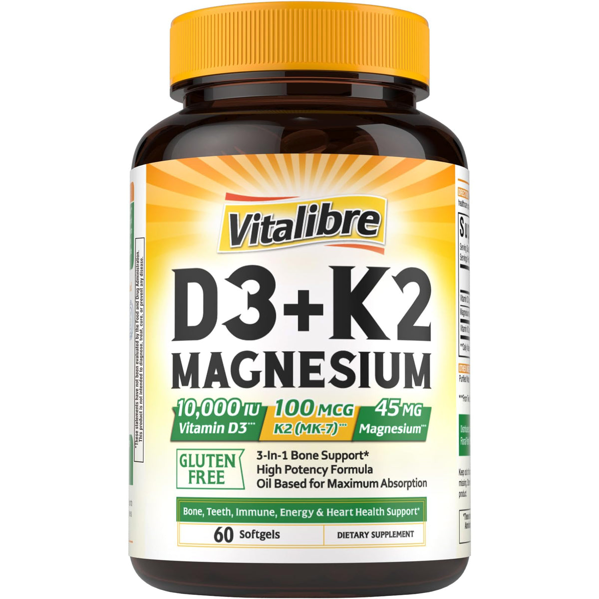 Vitalibre D3 K2 Magnésium: gélules à absorption élevée pour énergie quotidienne