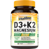 Vitalibre D3 K2 Magnésium: gélules à absorption élevée pour énergie quotidienne