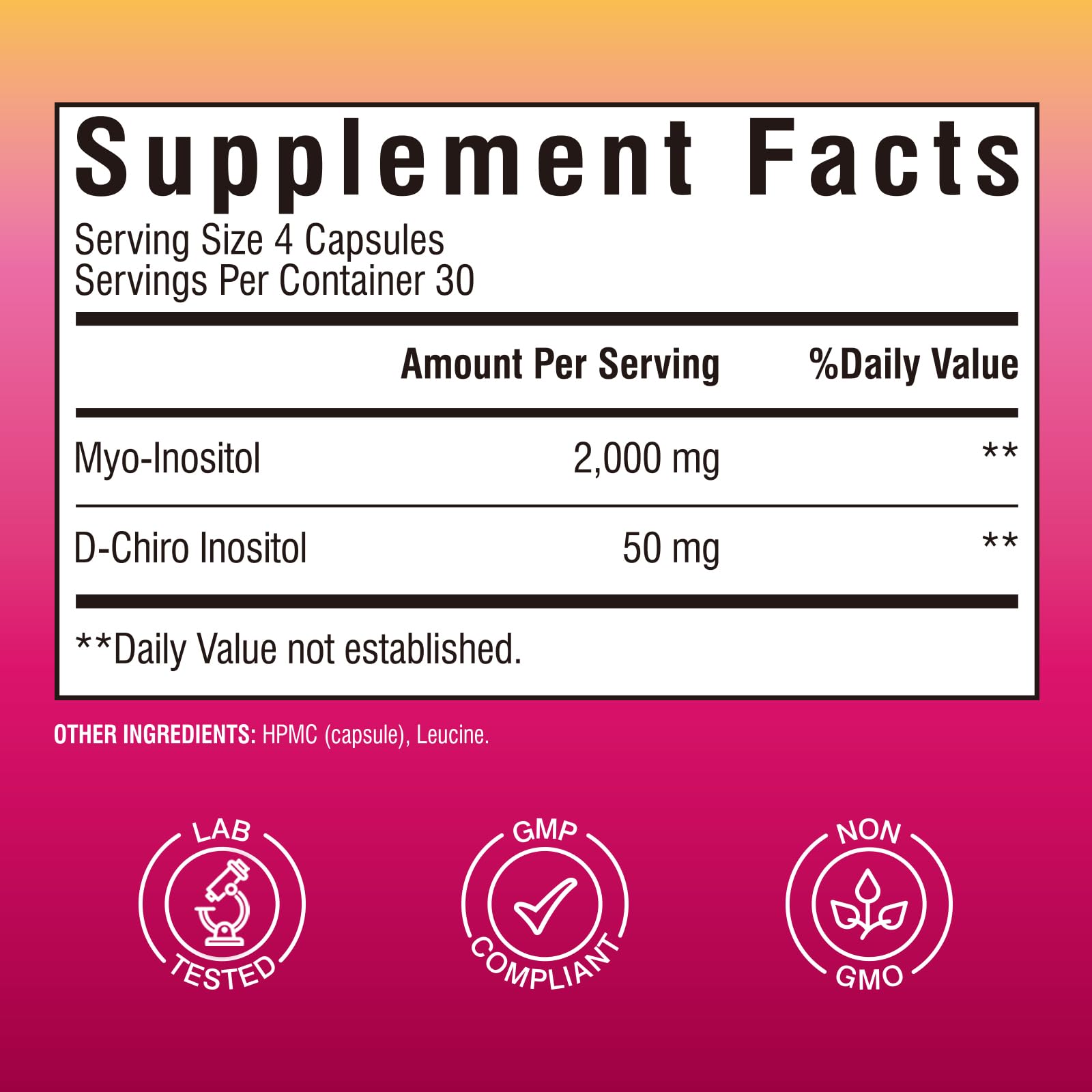 Vitalibre Inositol : dose de 50 mg de D-Chiro-Inositol par portion.