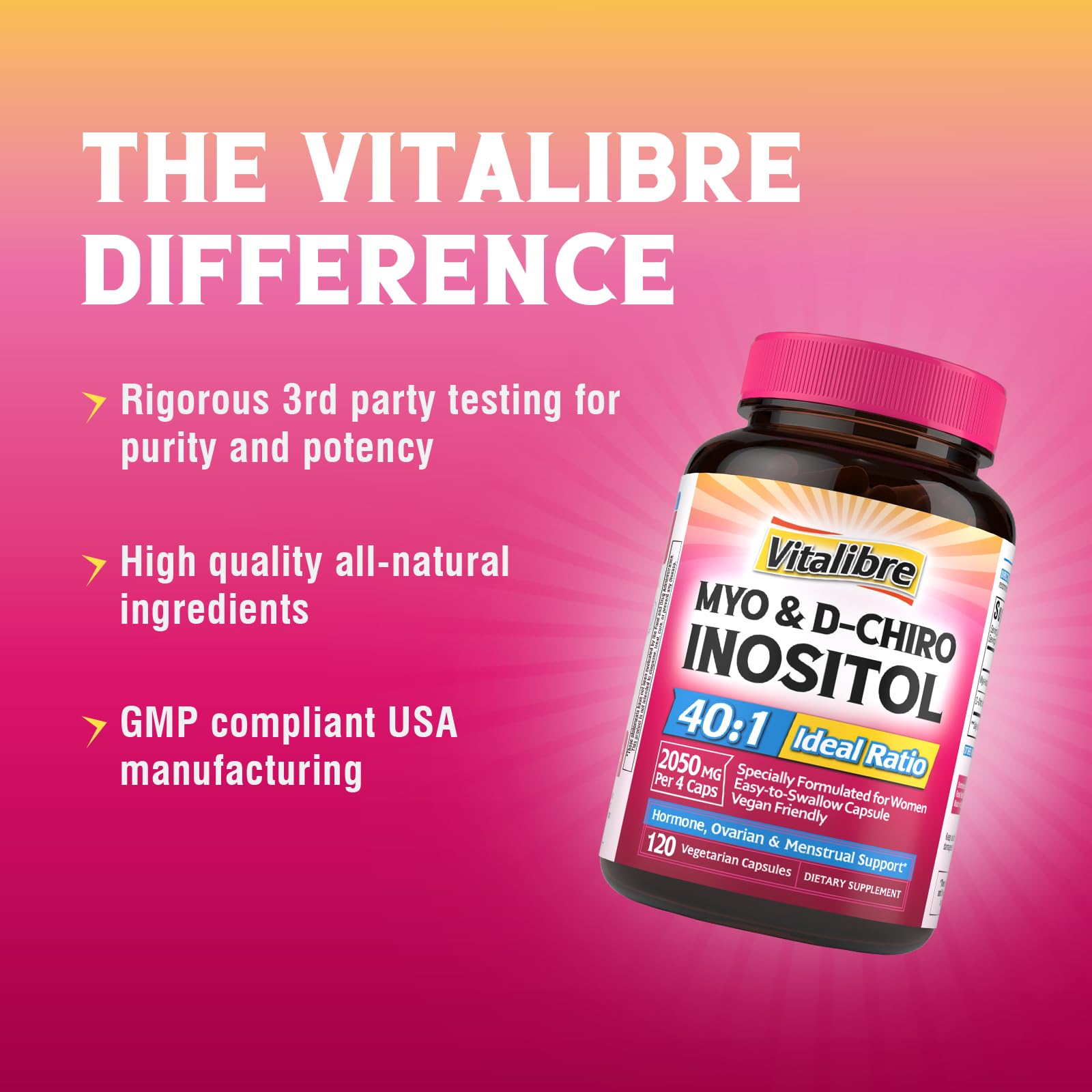Vitalibre Inositol : prise pratique sans sucre et sans allergènes.