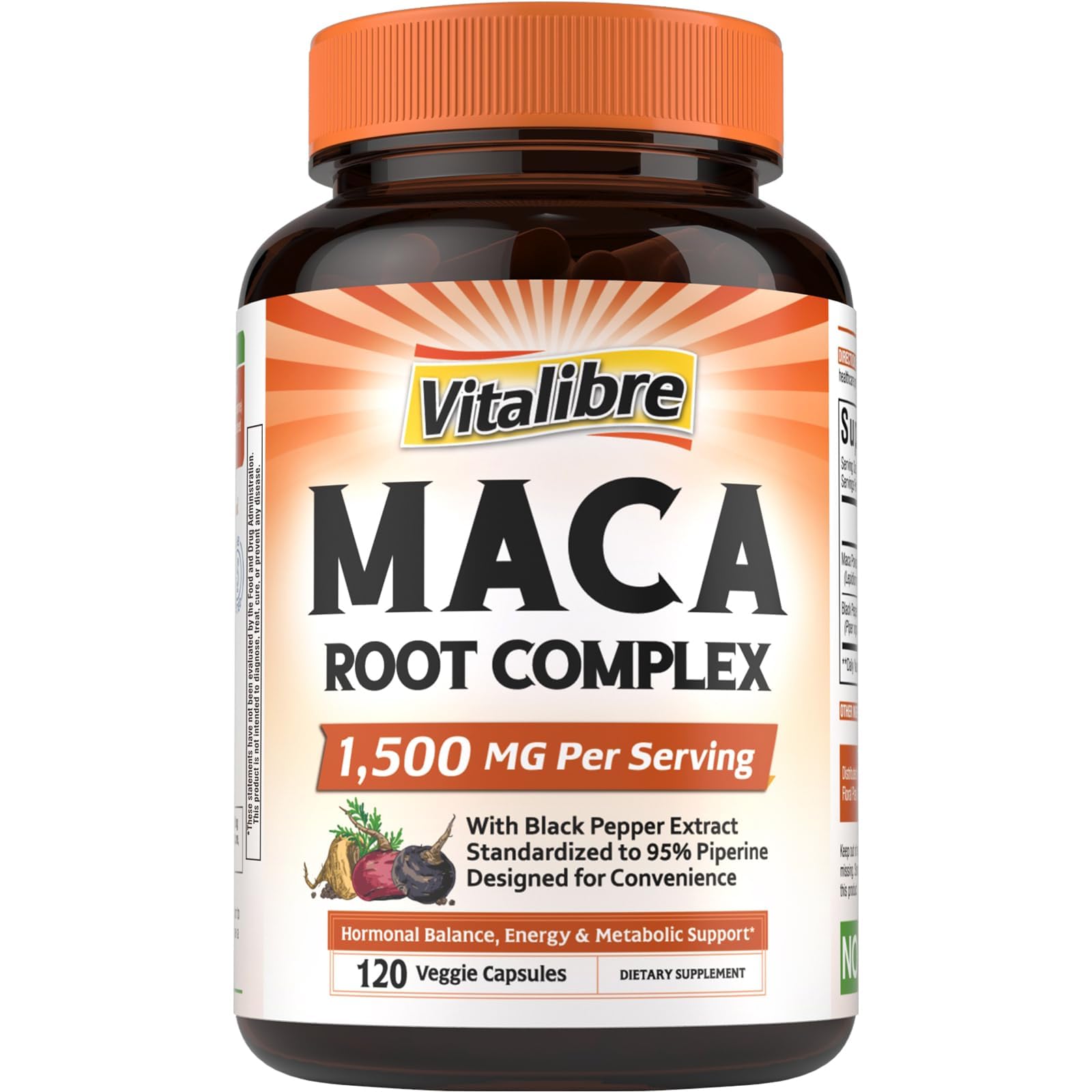 Capsules Vitalibre Maca en bouteille pour énergie et vitalité quotidiennes.