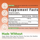 Capsules Vitalibre Maca Racine avec Poivre Noir améliorent l'absorption et l'énergie durable.