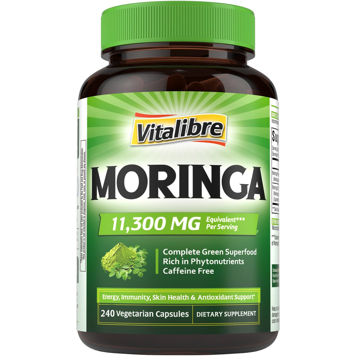 Vitalibre Moringa 11300 mg – bouteille de capsules véganes pour énergie potentielle