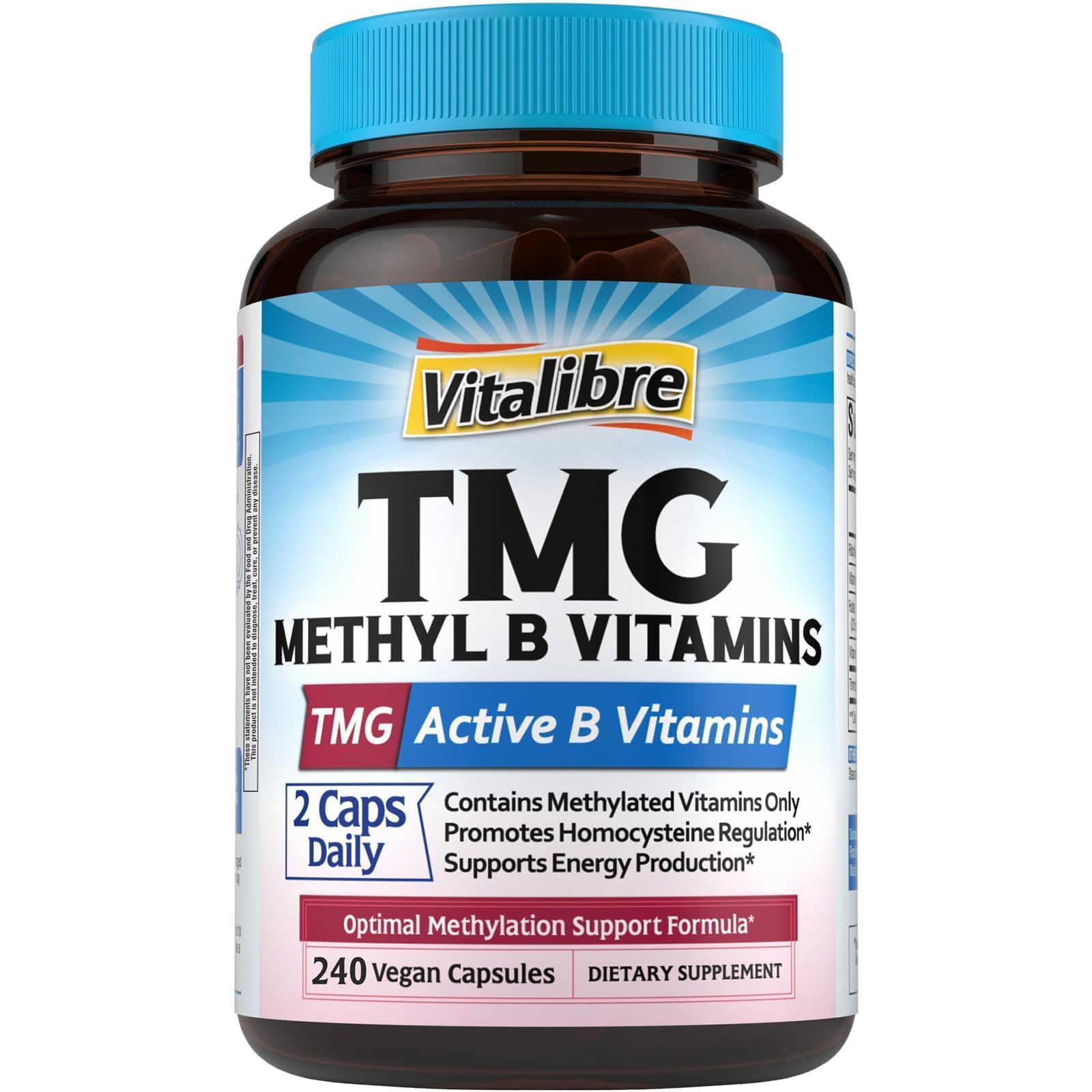 Vitalibre TMG capsules vegan: soutien potentiel à l'énergie quotidienne et à la vitalité.