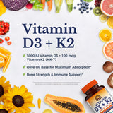 Vitalitown D3-K2, boîte de 120 gélules pour une utilisation quotidienne.