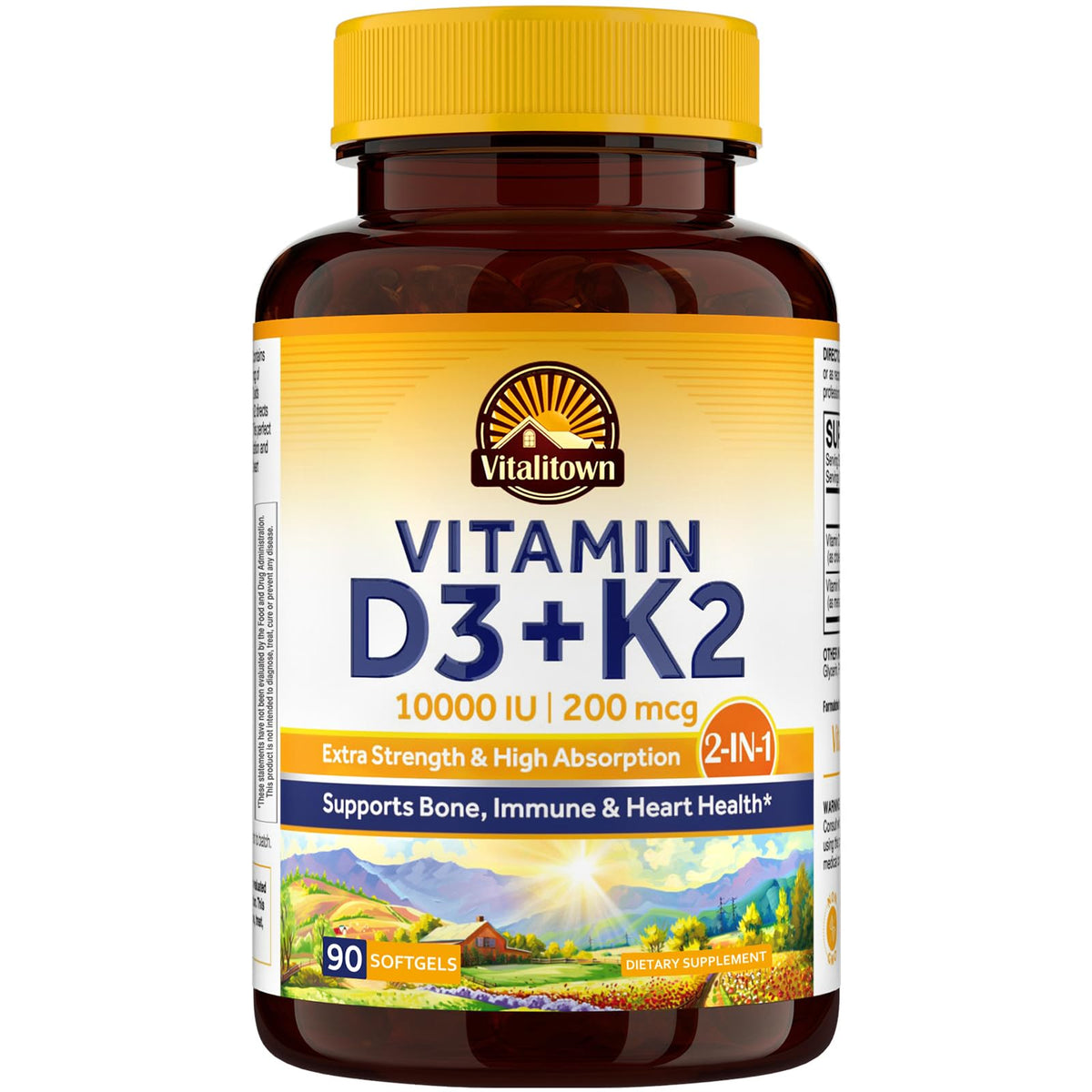 Vitalitown, gélules D3-K2, bouteille prête, soutien potentiel des os.