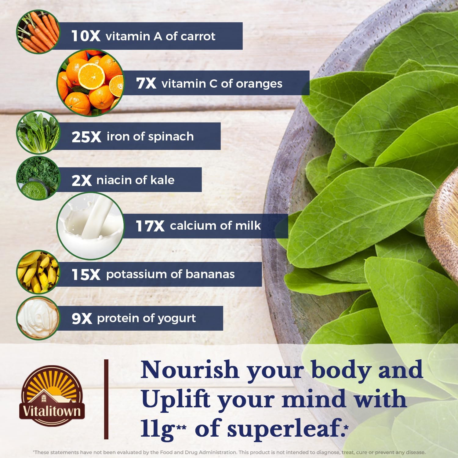 Poudre verte Vitalitown Moringa lyophilisée, couleur vive et texture fine.