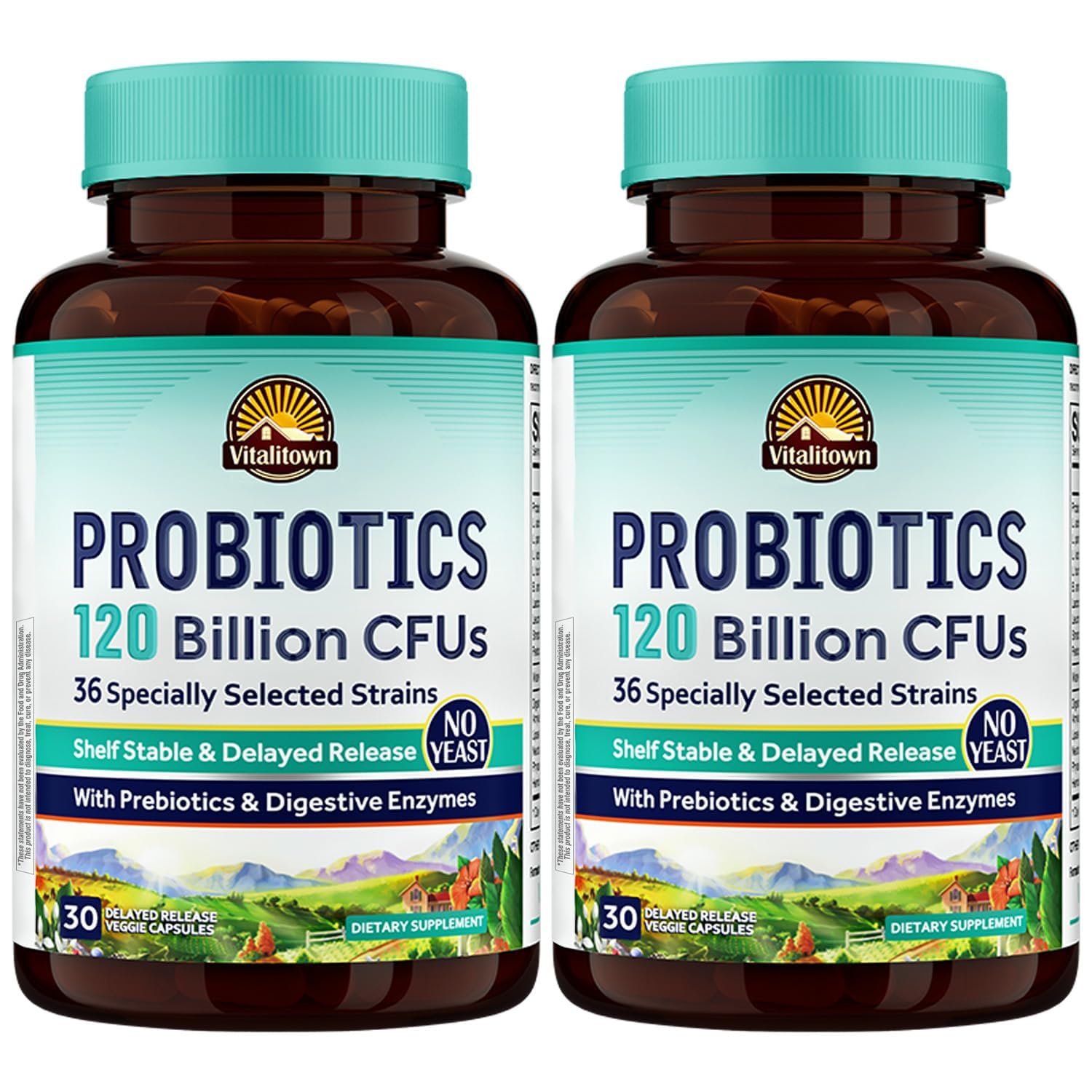 Vitalitown Probiotiques, capsules, 120 milliards d’unités potentiellement bénéfiques pour la digestion.