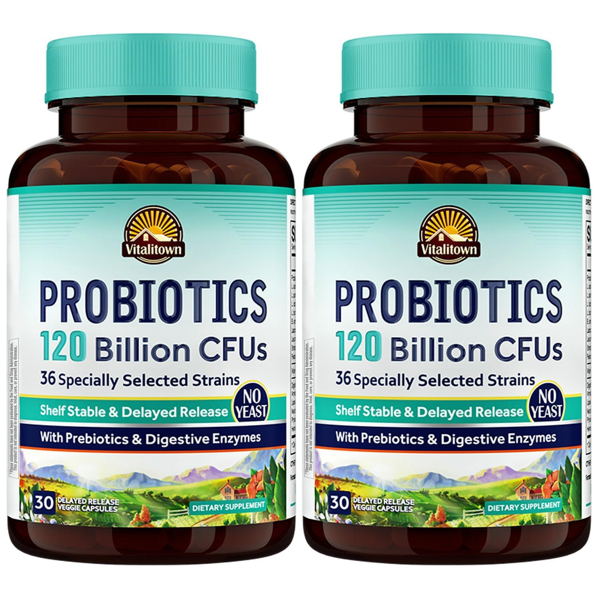 Vitalitown Probiotiques, capsules, 120 milliards d’unités potentiellement bénéfiques pour la digestion.