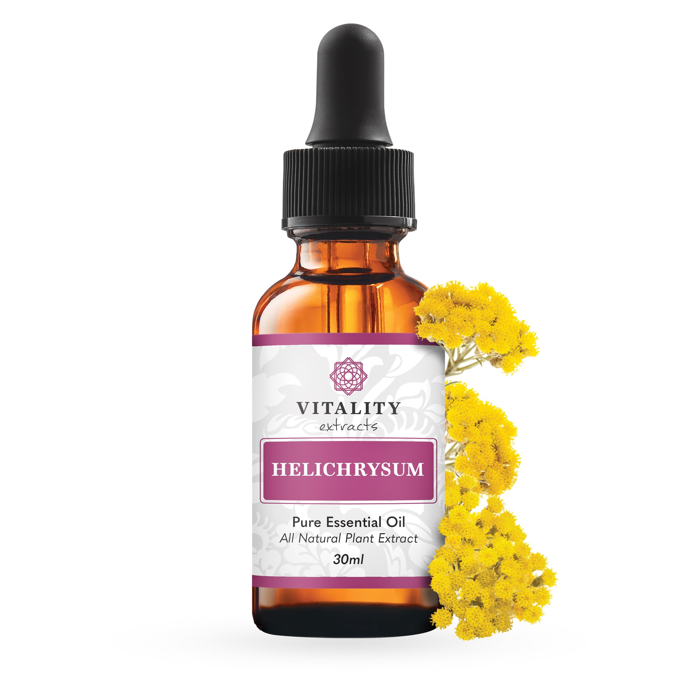 Vitality Helichrysum huile 30ml — bouteille prête pour soin cutané doux et réparateur.
