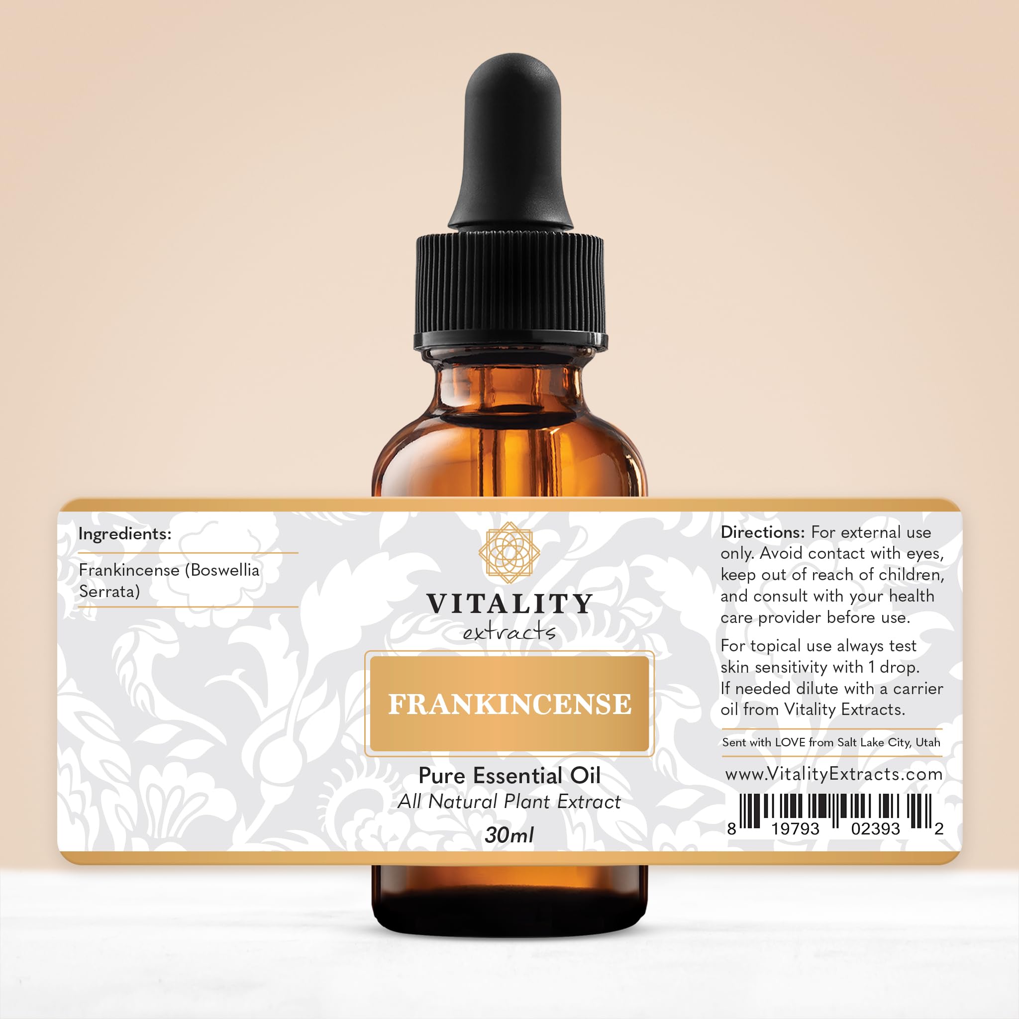Vitality huile essentielle d'encens – emballage élégant et pratique.