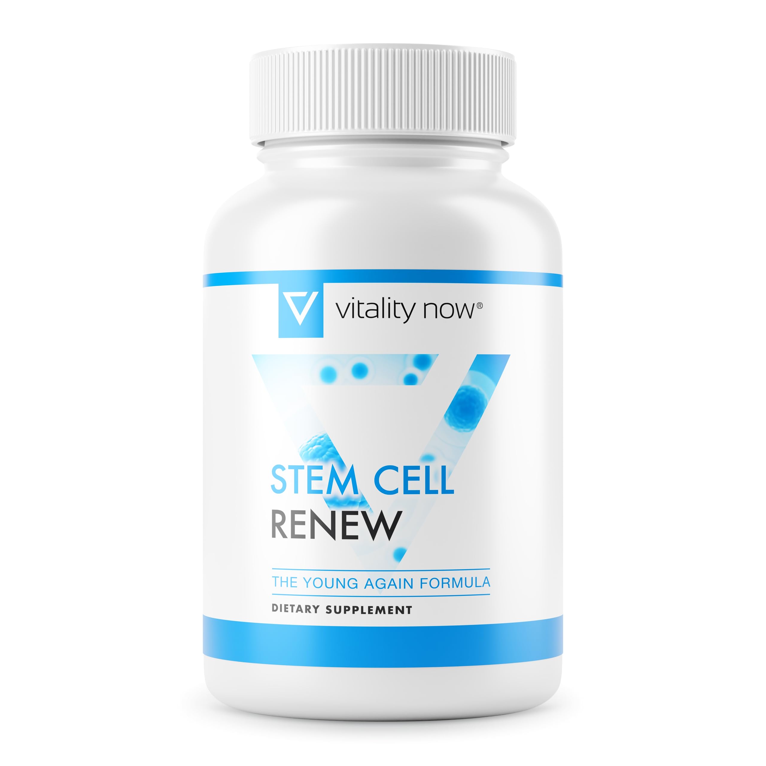 Vitality Now Stem Cell Renew — bouteille ouverte et énergie potentielle pour la journée.