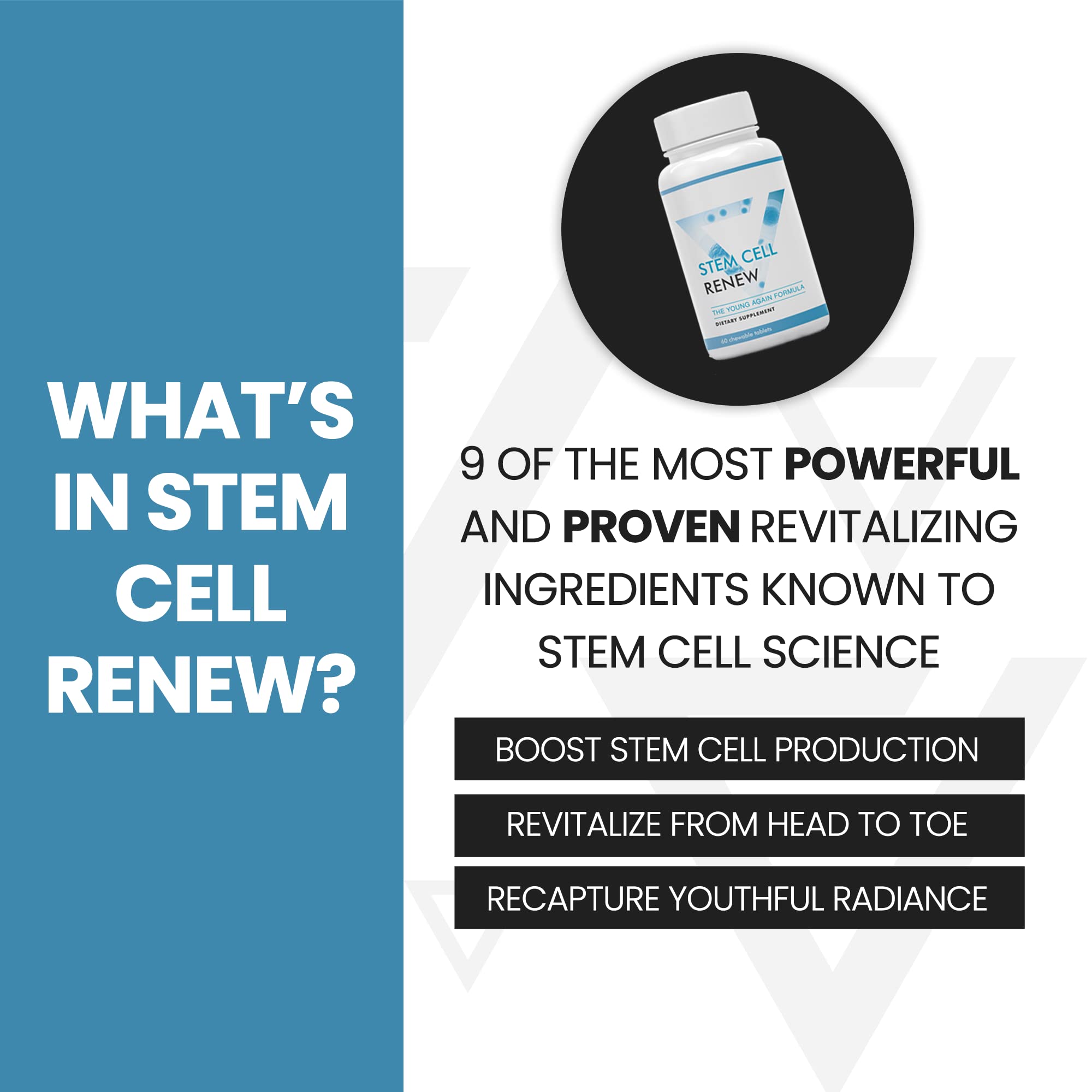Vitality Now Stem Cell Renew — étiquette claire et ingrédients clés.