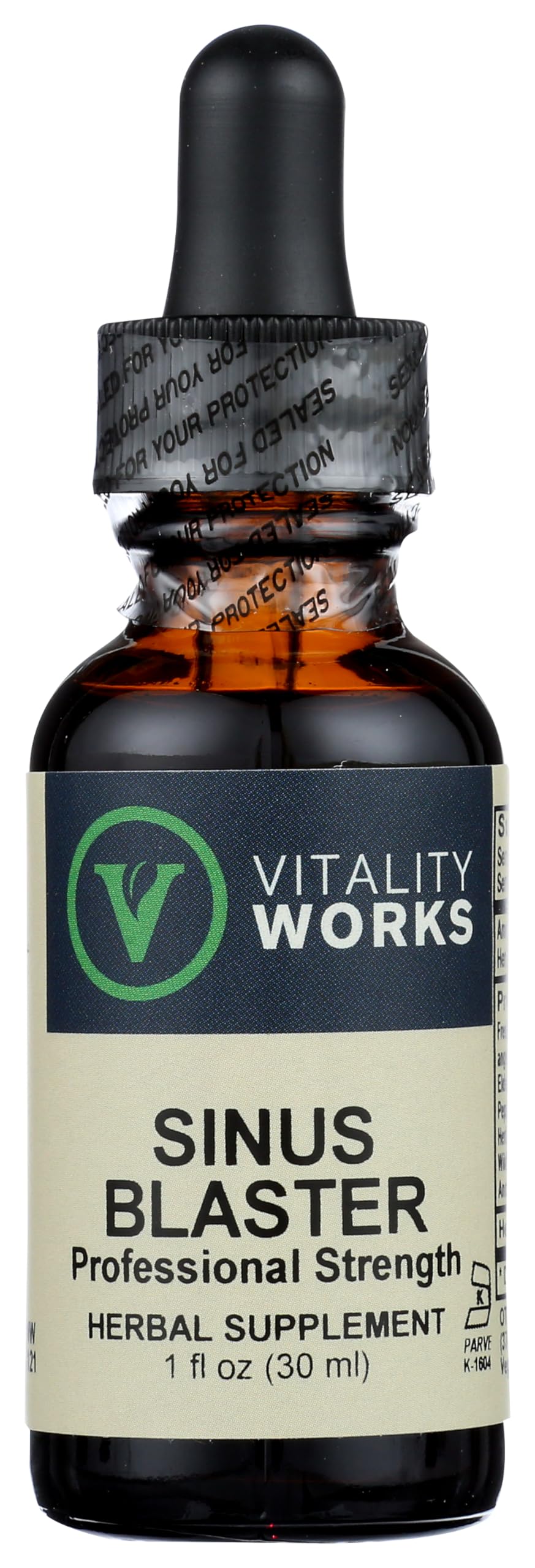 Vitality Works Cold & Sinus Blaster — bouteille, soutien potentiel des voies respiratoires.