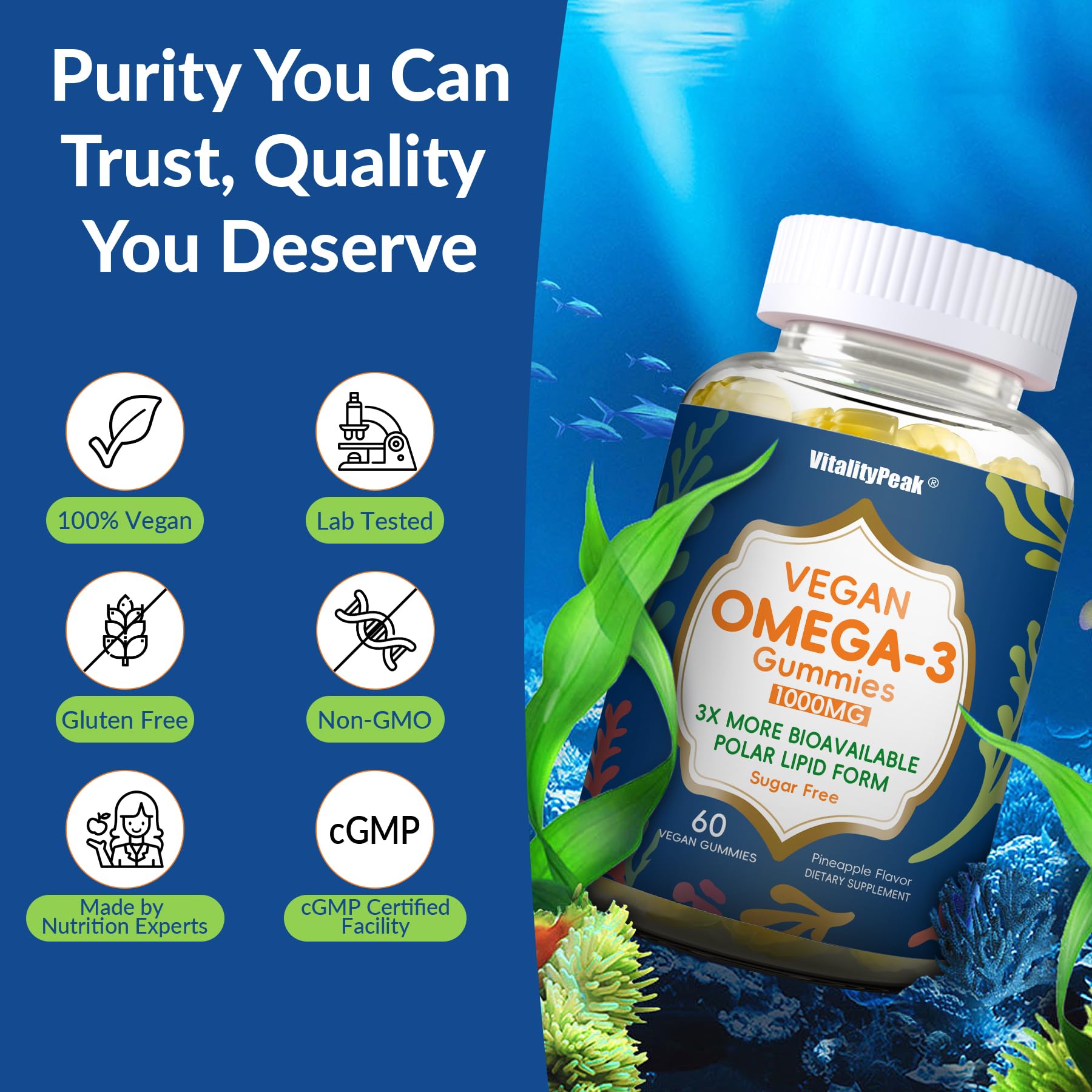 Etiquette VitalityPeak sans allergènes, pratique pour personnes sensibles.