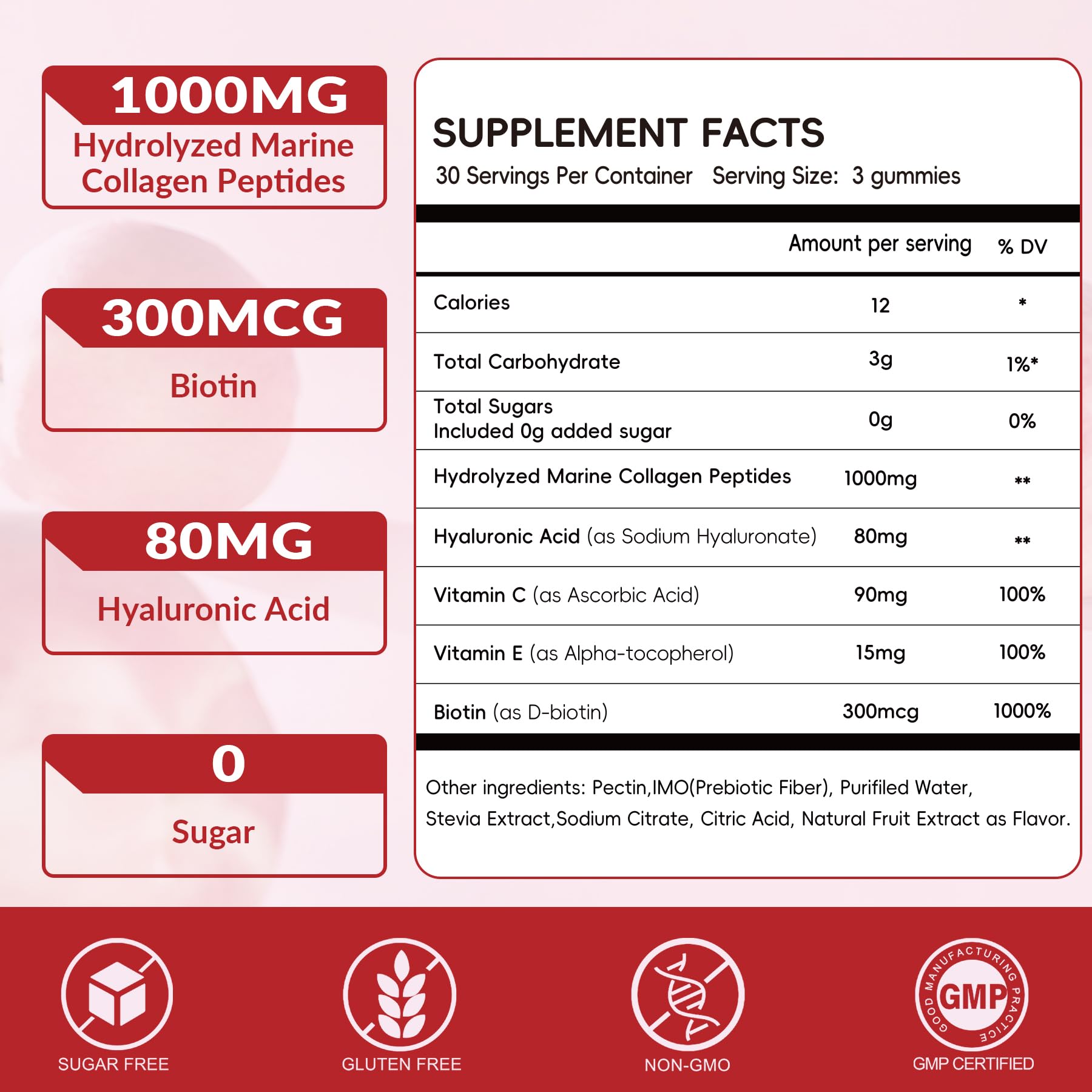 Gommes VitalityPeak Collagène Marin 1000 mg soutien peau cheveux ongles