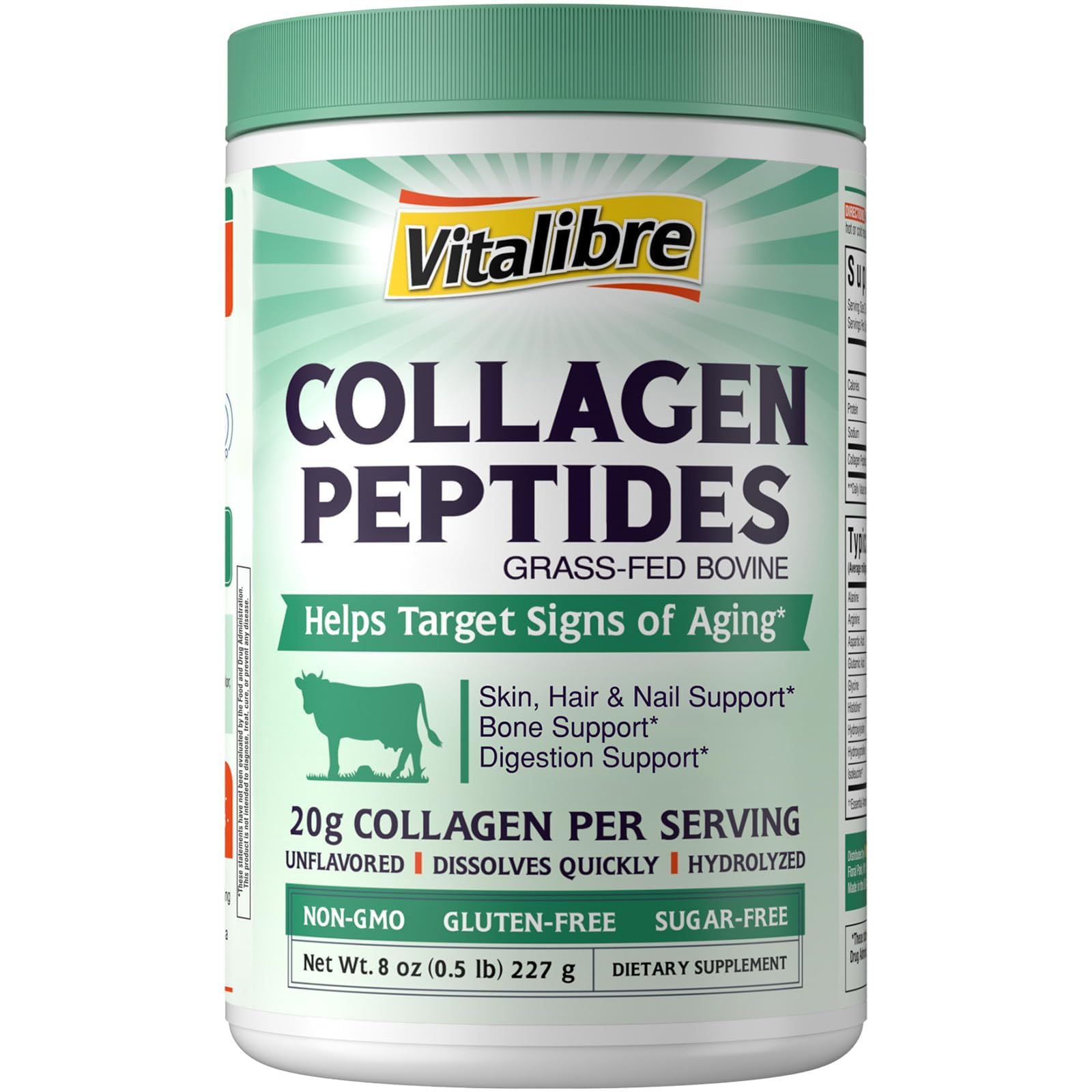 Vitalibre Poudre de collagene bovin, bouteille prête à une utilisation quotidienne