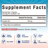 Vitalibre Créatine HCl capsules, absorption rapide pour l entraînement intensif.
