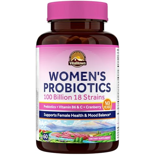 Vitalitown Probiotiques Femmes – bouteille montrant le label et le soutien du microbiote.