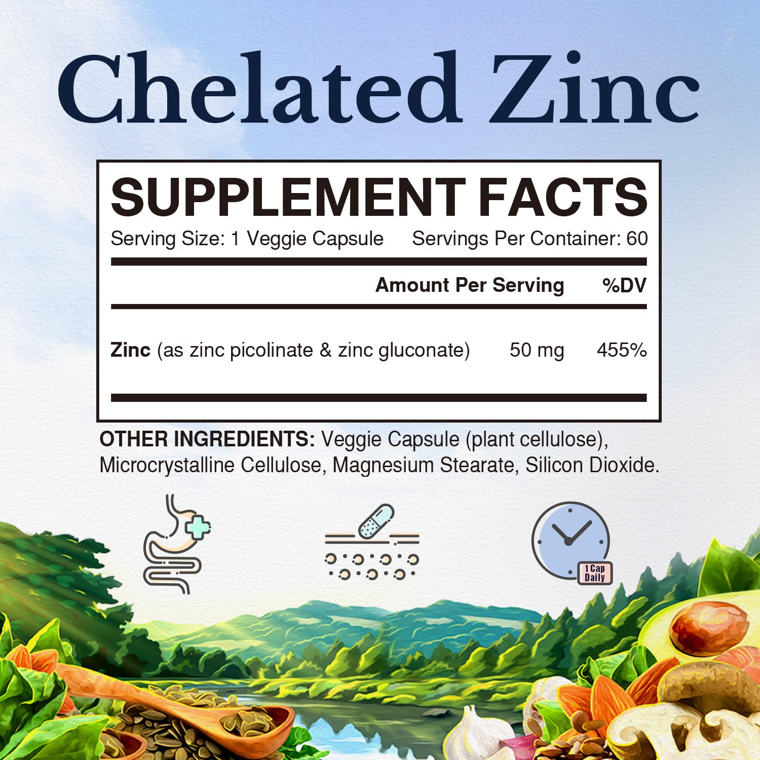 Vitalitown Zinc 50 mg: bouteille ouverte, pratique pour l’apport quotidien.