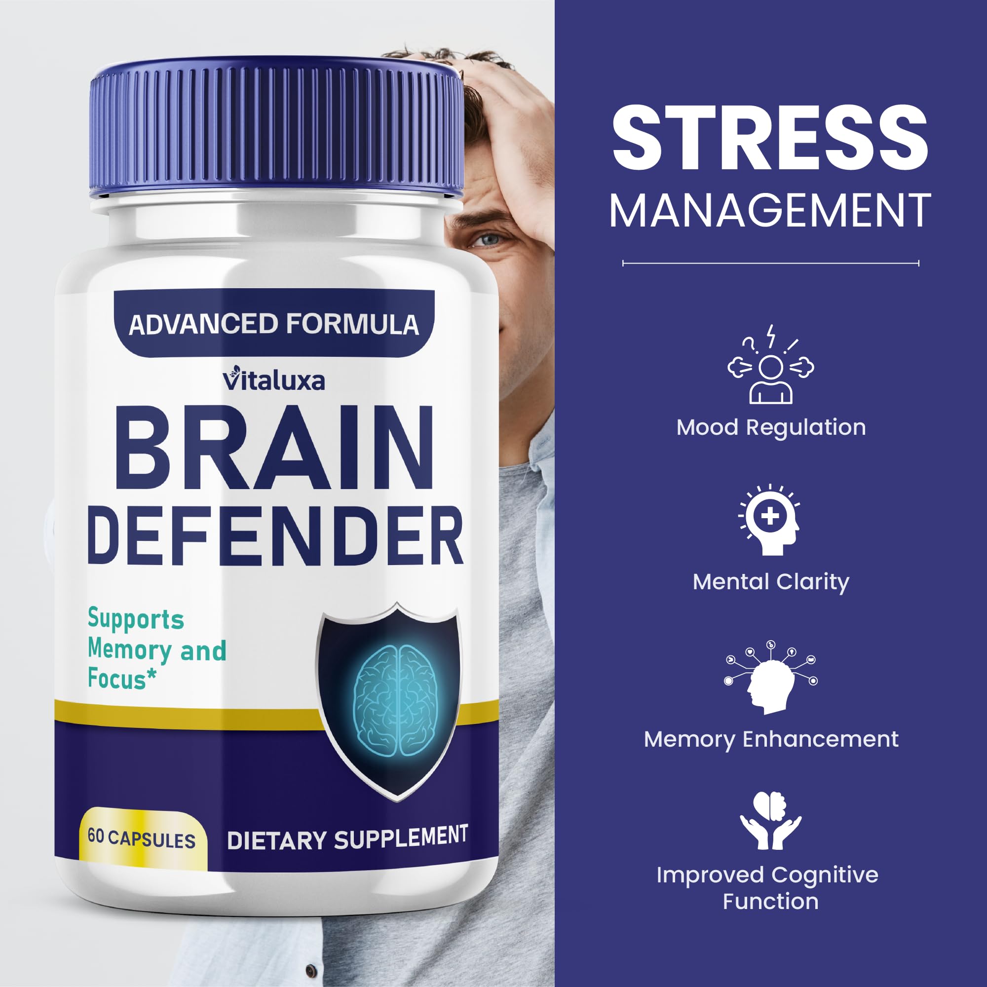 Vitaluxa Brain Defender: plan neutre, idéal pour voyager et rester concentré.