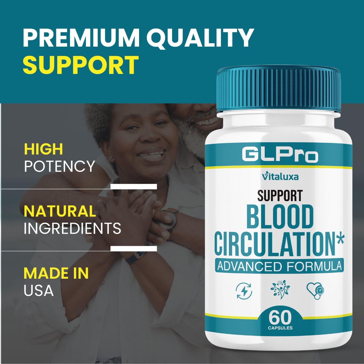 Vitaluxa GLPro composition-clefs, formulation premium pour le flux sanguin équilibré.