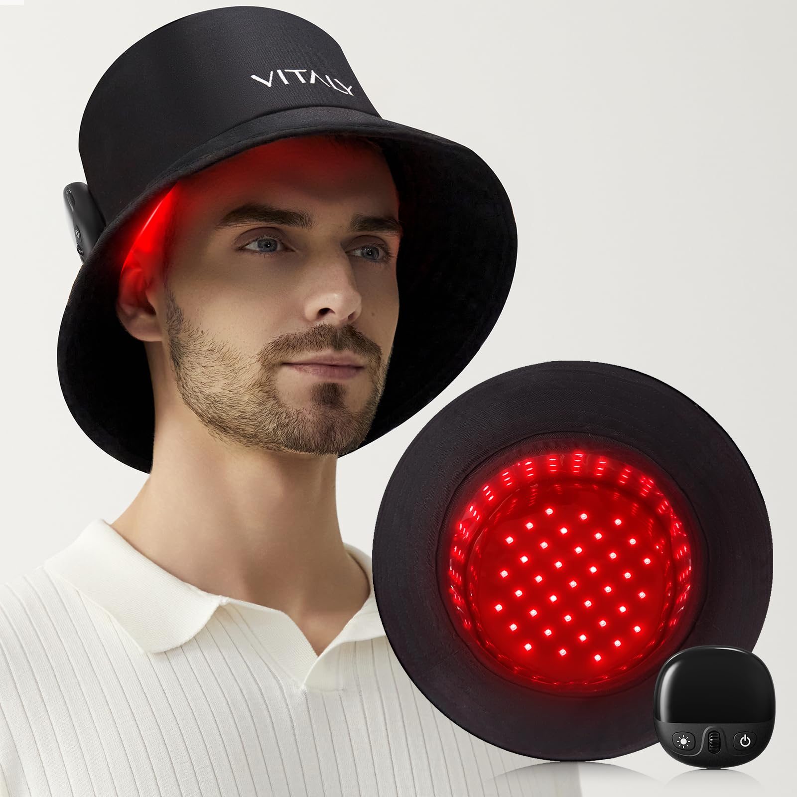 Vitaly cap lumière rouge avant : confort et couverture optimale du cuir chevelu.