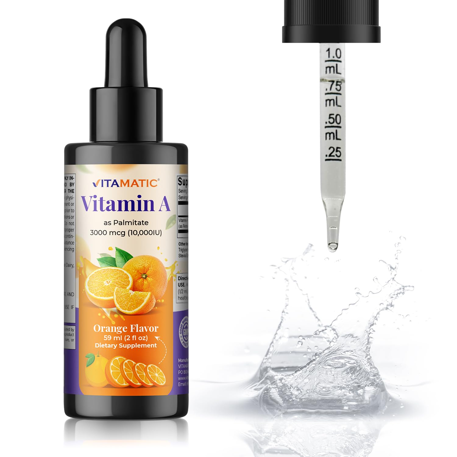 Vitamatic gouttes avec MCT, absorption potentiellement facilitée.
