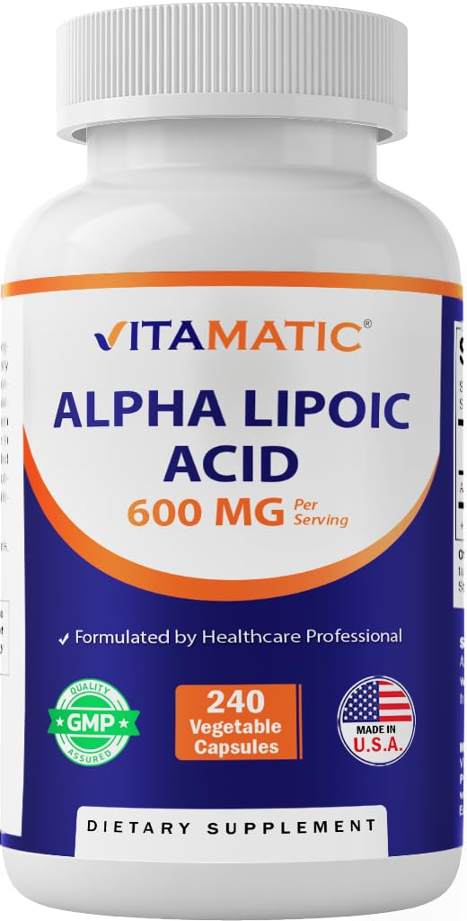 Vitamatic Acide alpha-lipoïque 600 mg – bouteille, soutien antioxydant potentiel.