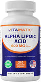 Vitamatic Acide alpha-lipoïque 600 mg – bouteille, soutien antioxydant potentiel.