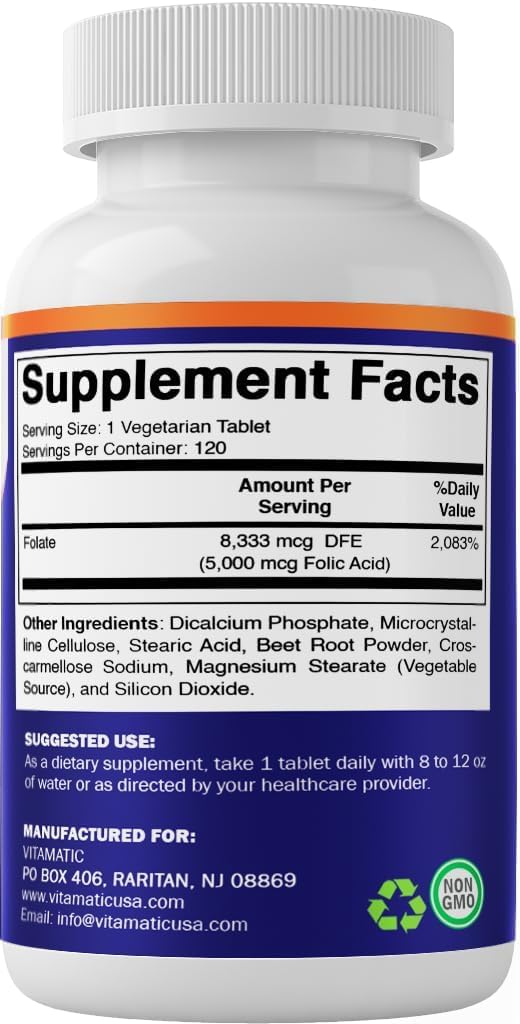 Vitamatic acide folique 5 mg, pratique prénatal et santé cellulaire.