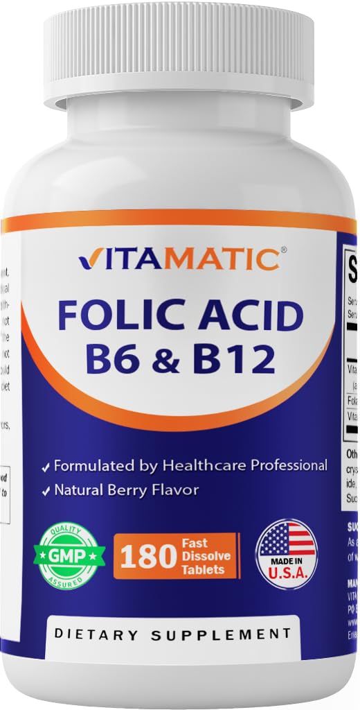 Vitamatic acide folique B12 B6, comprimé dissolution rapide, soutien énergie quotidienne.