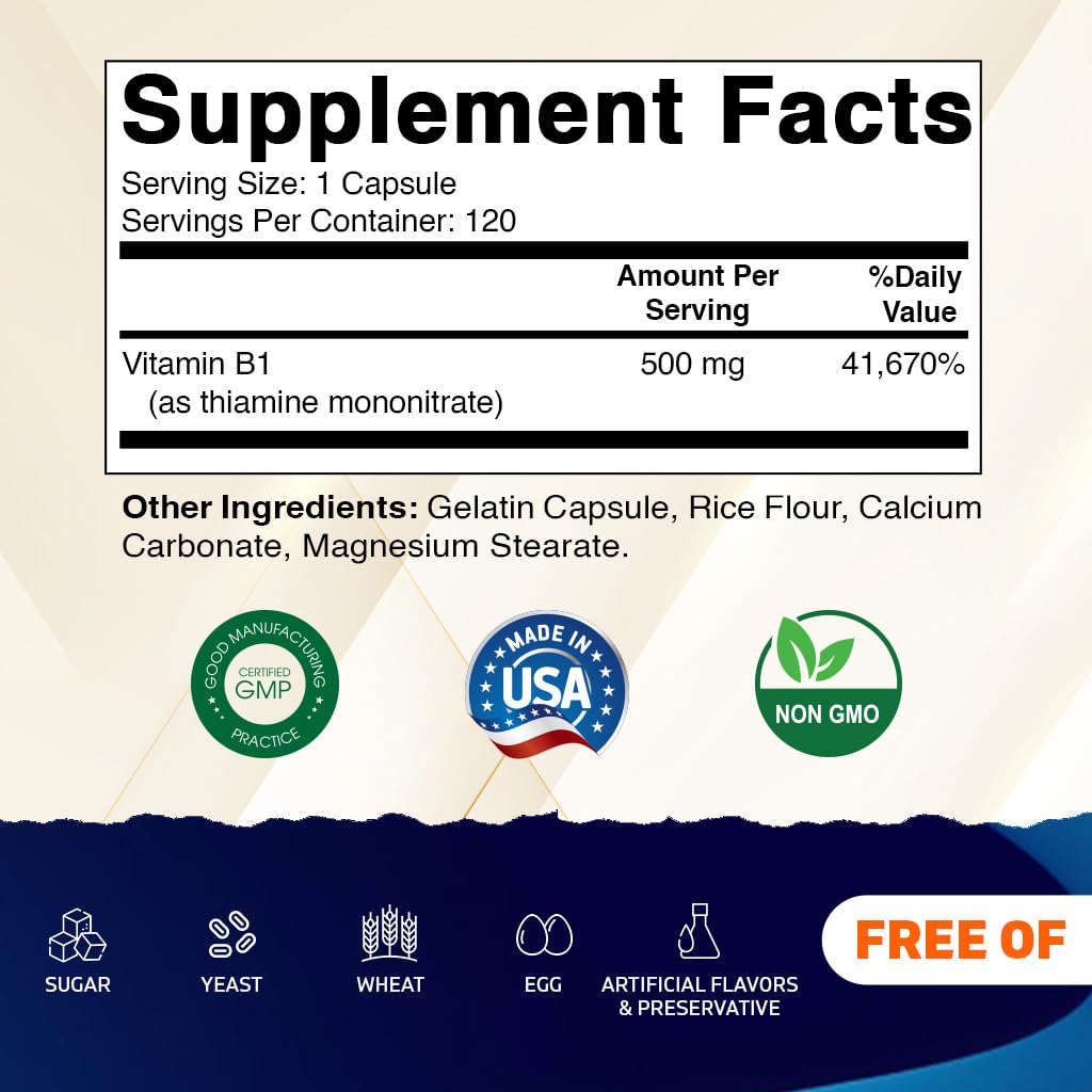Gélules Vitamatic B1 dans le pot, aide possible à transformer les aliments en énergie.
