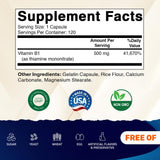 Gélules Vitamatic B1 dans le pot, aide possible à transformer les aliments en énergie.
